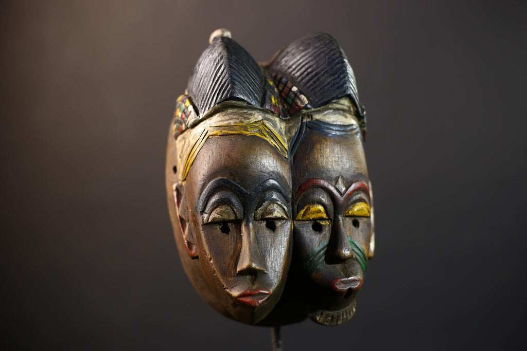African Guro Mask | Handcrafted | Unique Wall Art | Two Faces | Wooden Decor | Artistic Home Accent-G5218