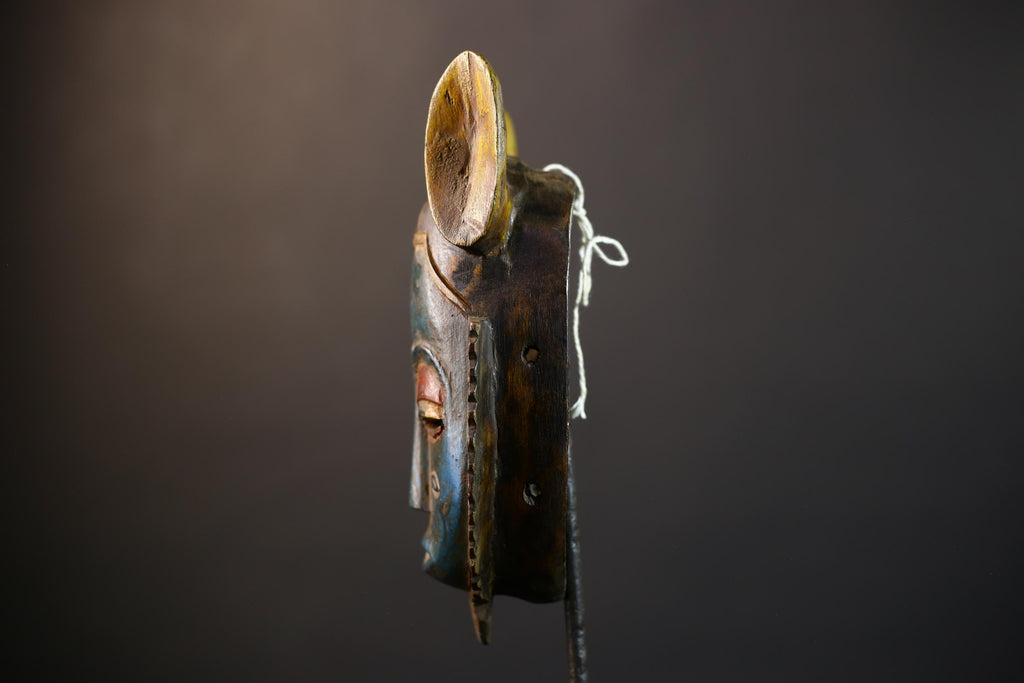 African Guro Mask | Blue Yellow Ears | Handcrafted | Wooden Art | Cultural Decor | Unique Wall Accent-G5217