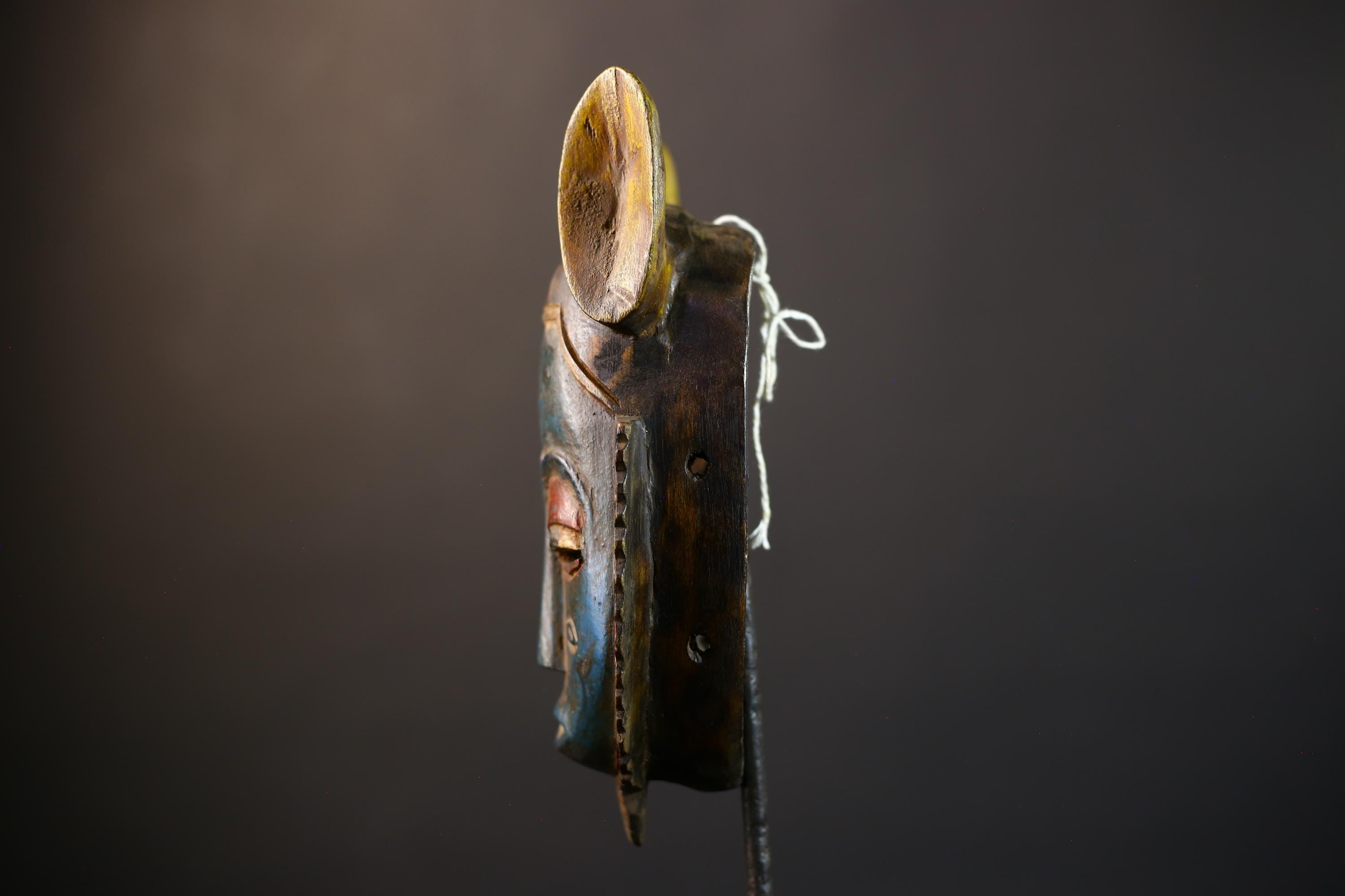 African Guro Mask | Blue Yellow Ears | Handcrafted | Wooden Art | Cultural Decor | Unique Wall Accent-G5217