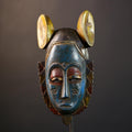 African Guro Mask | Blue Yellow Ears | Handcrafted | Wooden Art | Cultural Decor | Unique Wall Accent-G5217