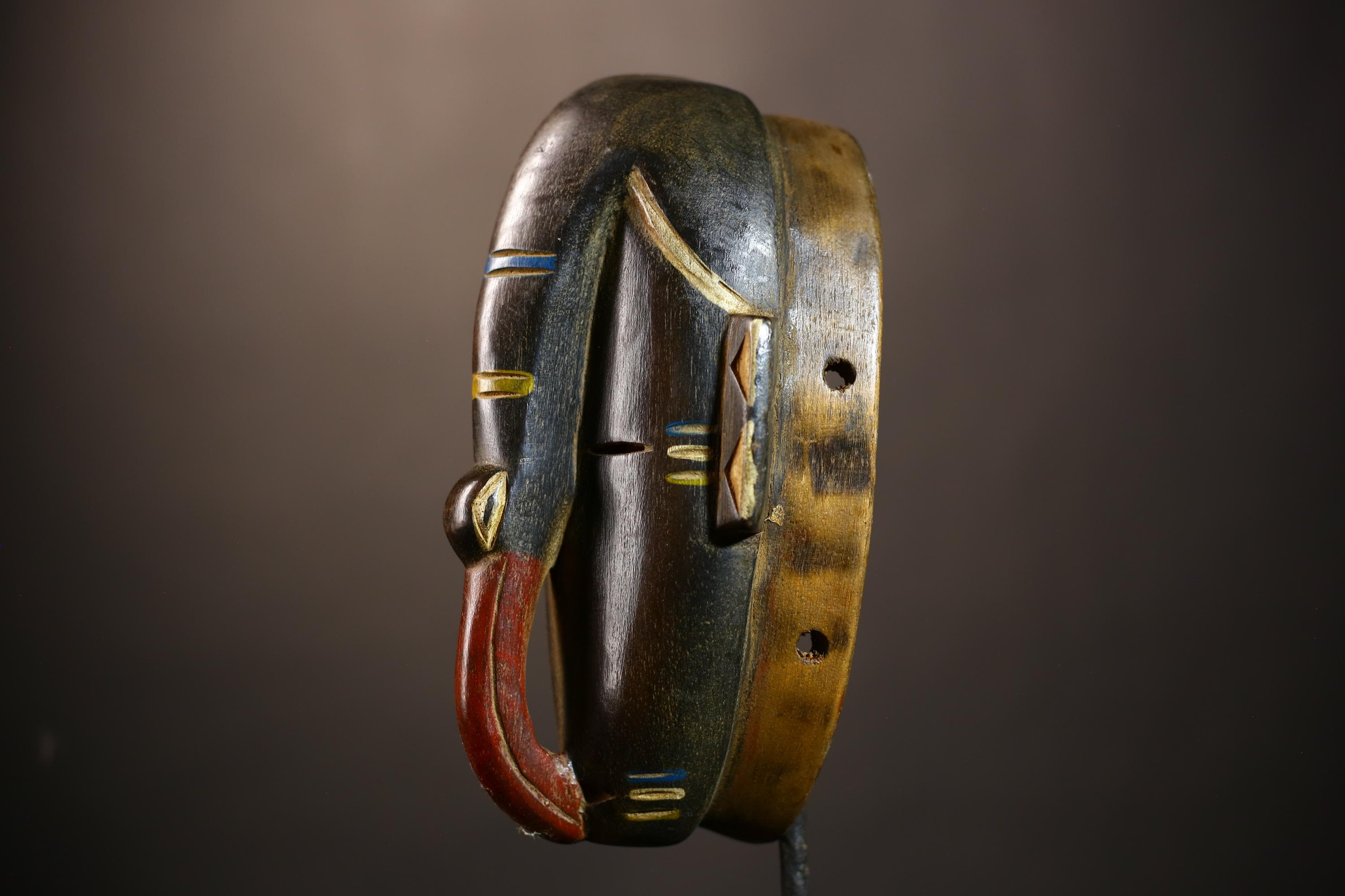 African Vintage Guro Mask | Carved Wood Elephant | Tribal Art Collectible | Unique Wall Decor | Ethnic Home Accent-G5134