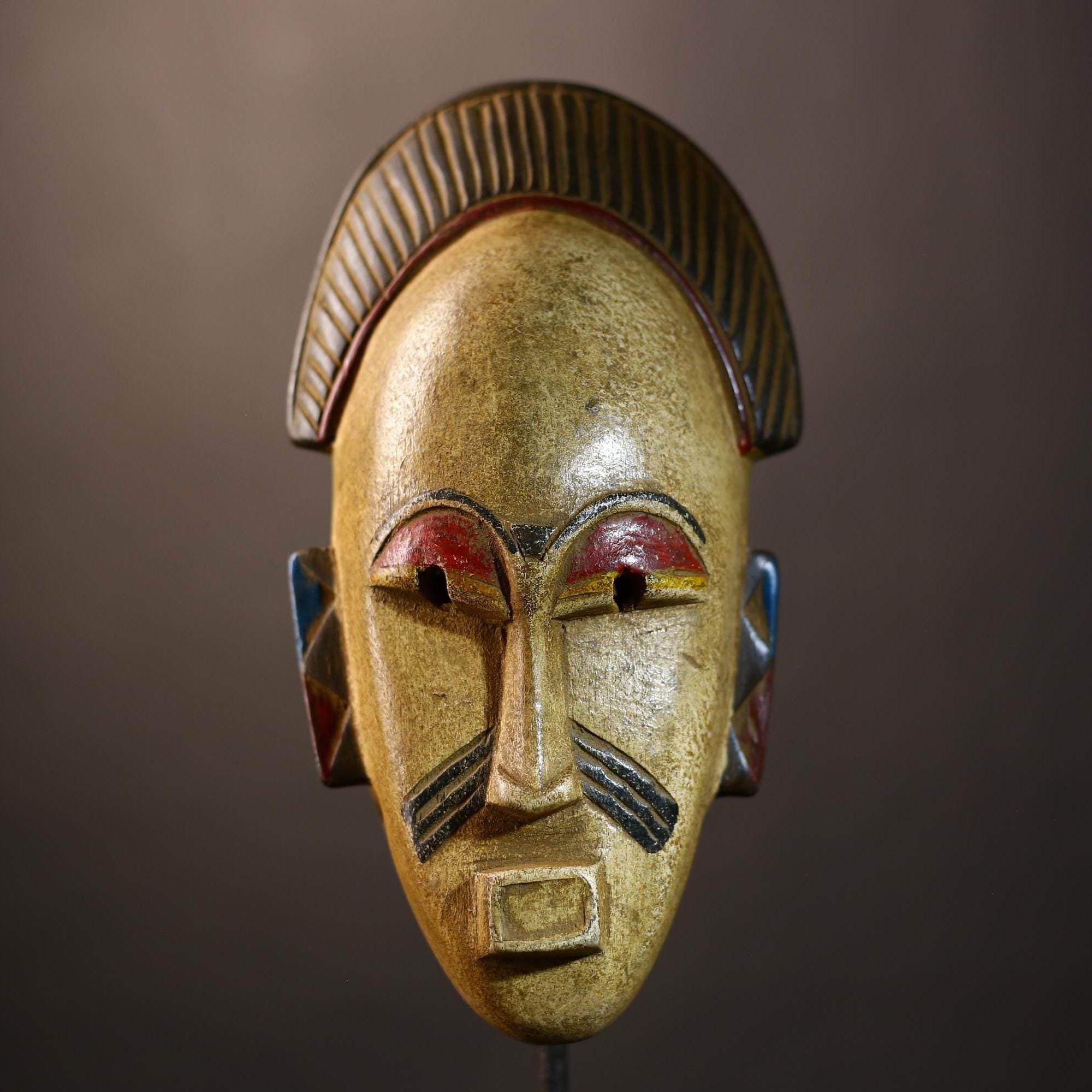 African Vintage Baule Mask | Hand-Carved Wood | Tribal Wall Art | Unique Home Accent | Artisan Decorative Piece-G5131
