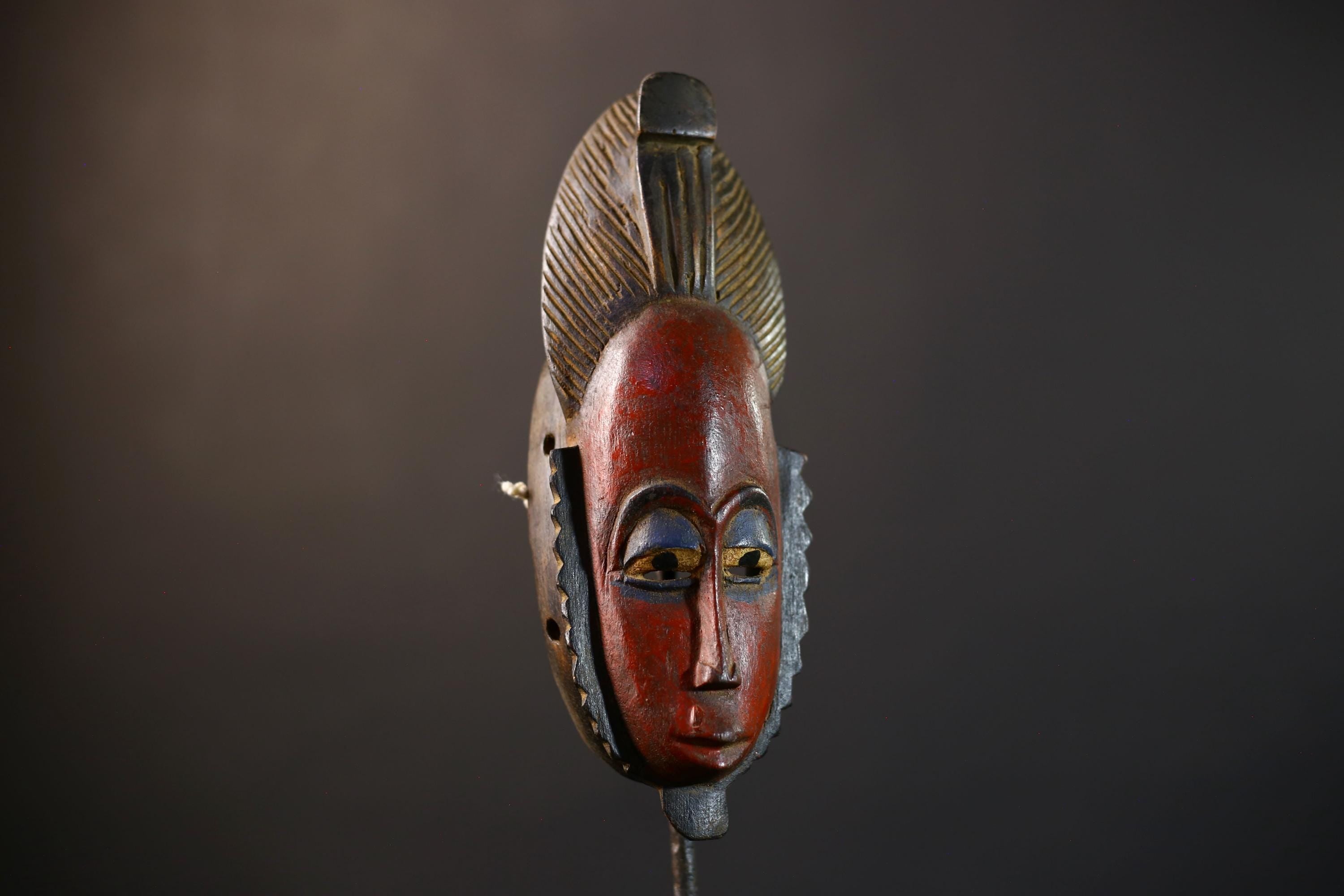 African Baule Mask | Hand Carved Wood | Red Tribal | Wall Art Decor | Unique Accent | Artisan Craft | Cultural Heritage-G5234