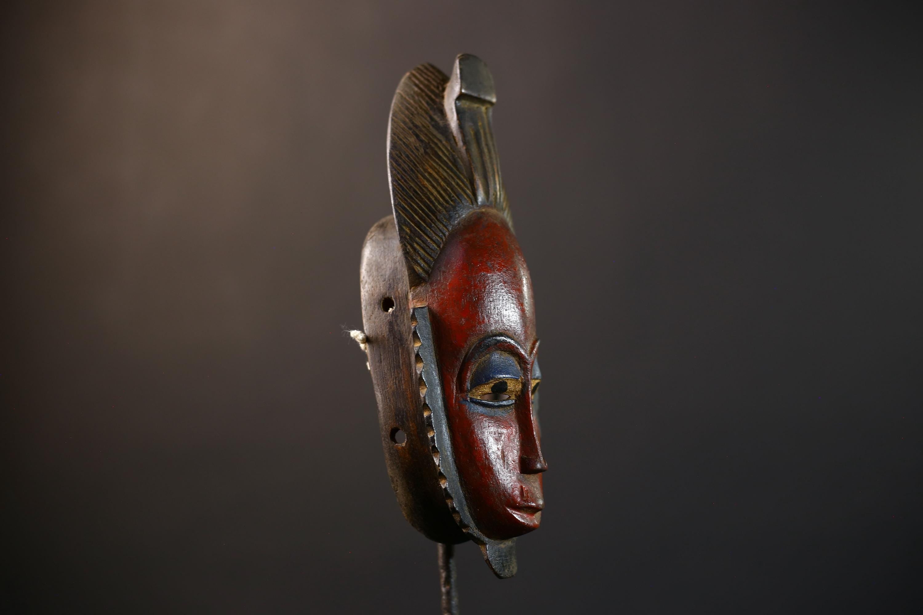 African Baule Mask | Hand Carved Wood | Red Tribal | Wall Art Decor | Unique Accent | Artisan Craft | Cultural Heritage-G5234