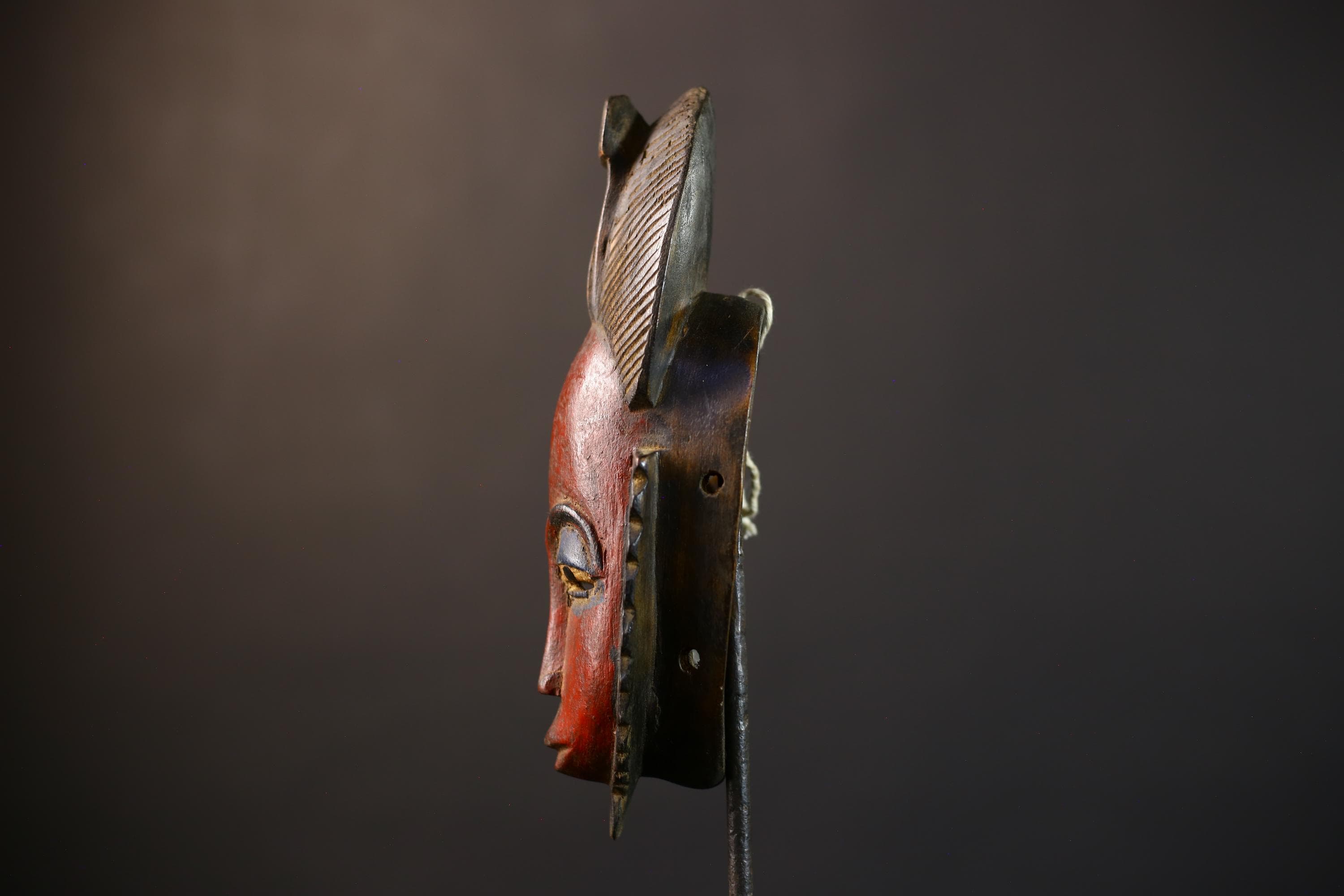 African Baule Mask | Hand Carved Wood | Red Tribal | Wall Art Decor | Unique Accent | Artisan Craft | Cultural Heritage-G5234