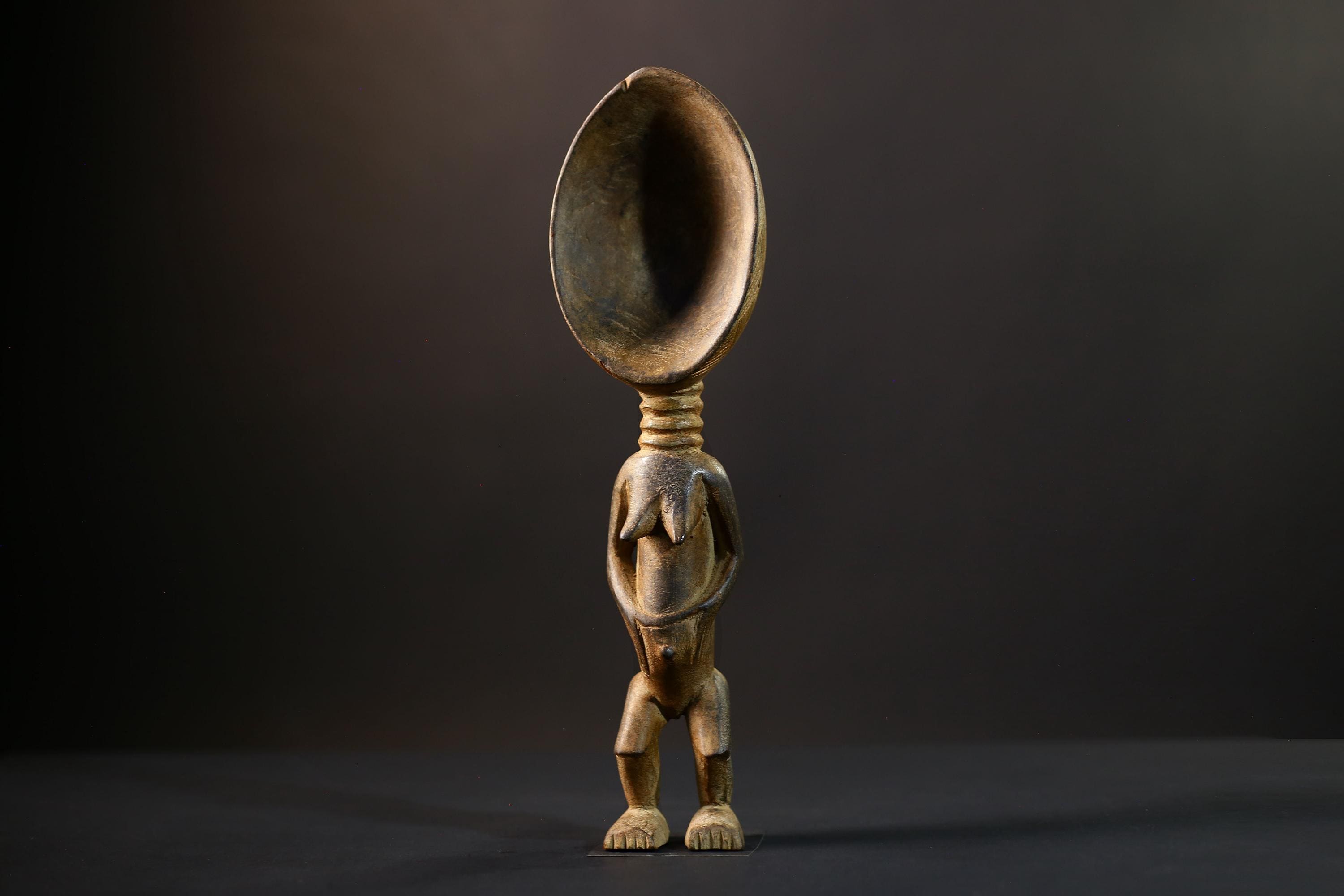African Spoon Figurine | Dan Wakemia Spoon | Handcarved Wooden Art | Tribal Collectible | African Wall Decor | Cultural Sculpture-G5245