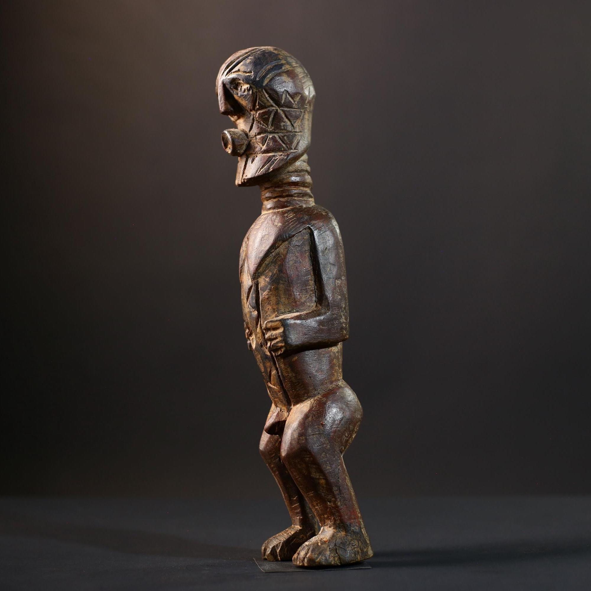 African Songye Figurine | Voodoo Tribal Statue | Vintage Ritual Art | Brown Handcrafted Collectible | Spiritual Decor Accent-G5243