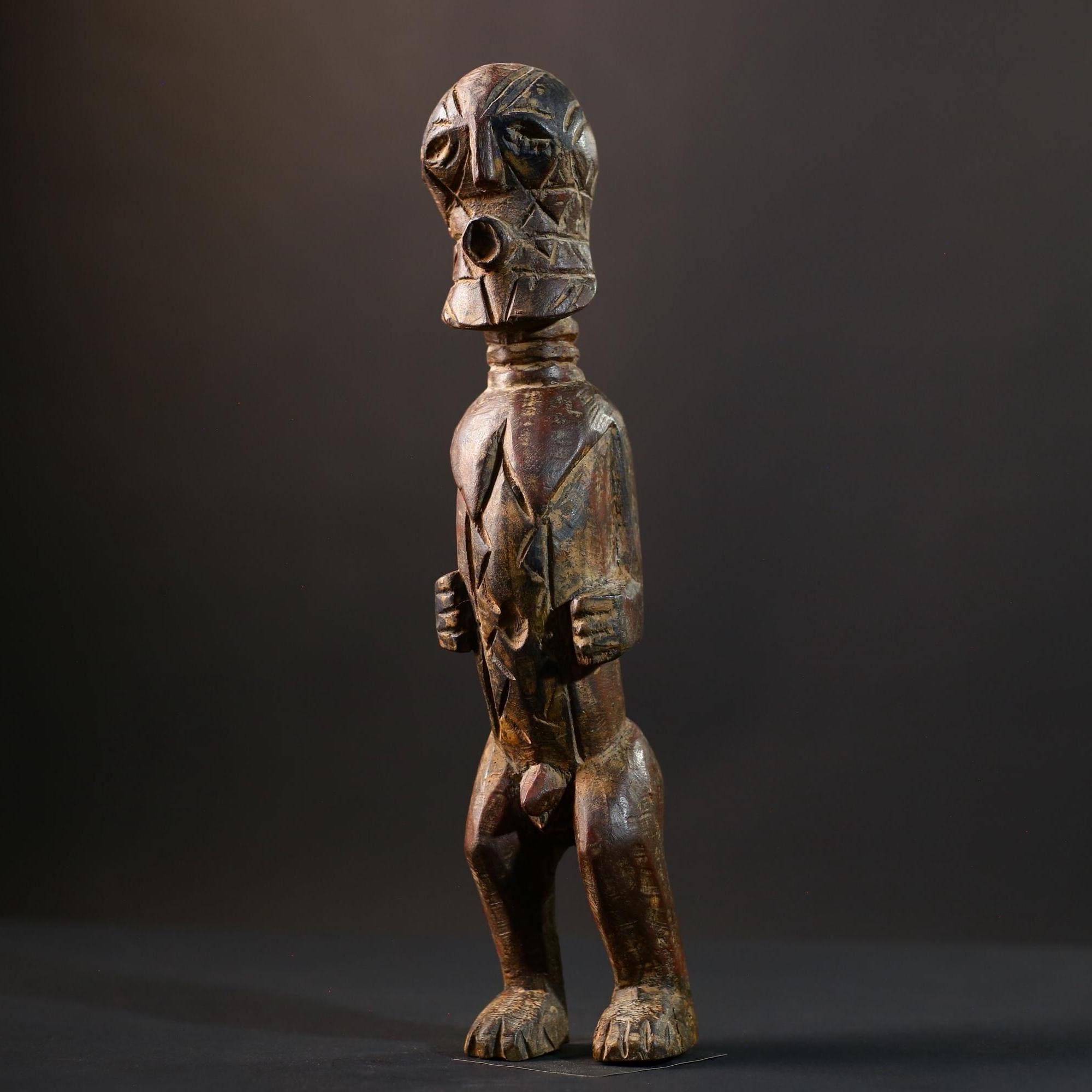 African Songye Figurine | Voodoo Tribal Statue | Vintage Ritual Art | Brown Handcrafted Collectible | Spiritual Decor Accent-G5243