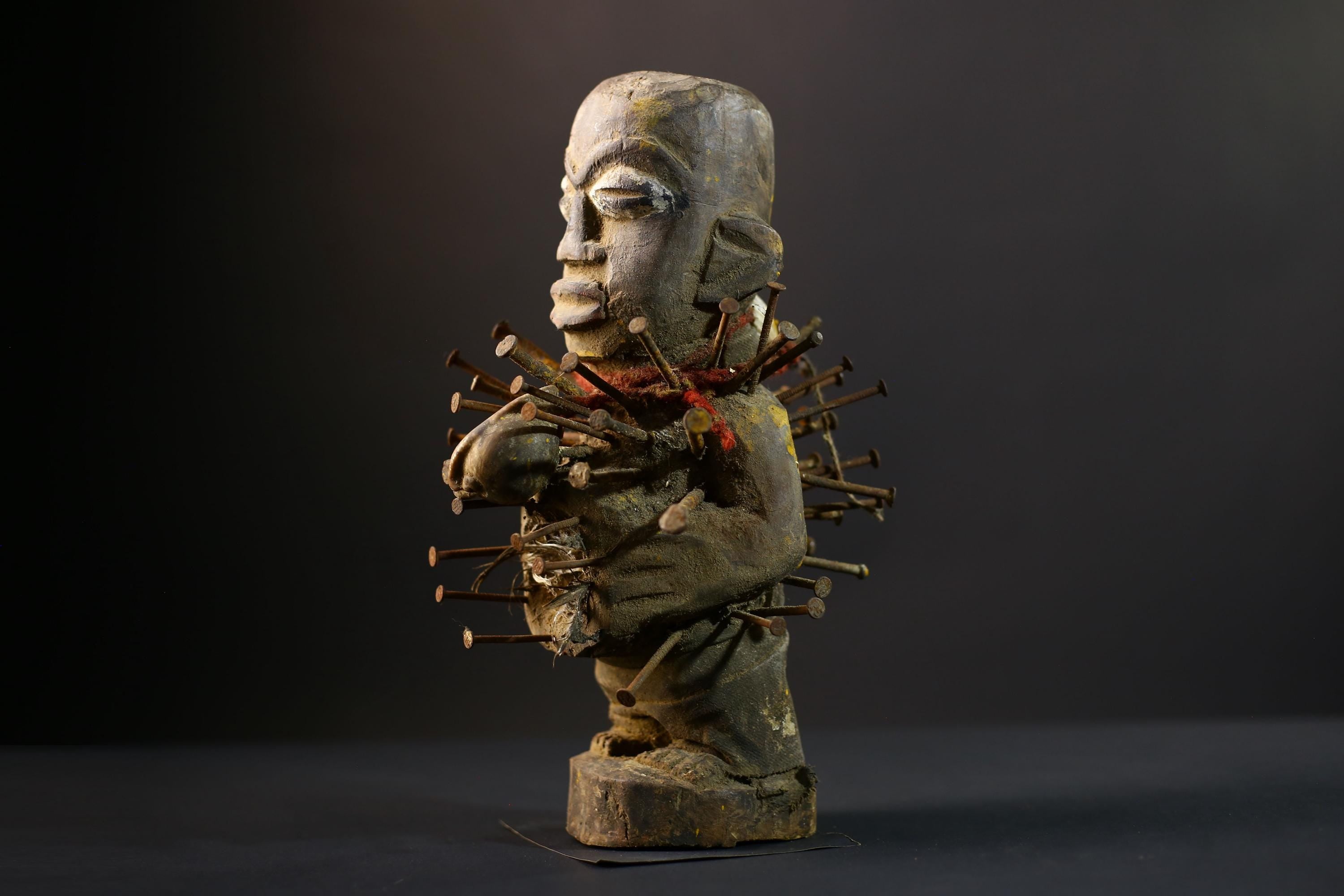 African Nkisi Nkondi Figurine | Tribal Voodoo Statue | Brown Vintage Decor | Handcarved Spiritual Art | Cultural Collectible Accent-G5241