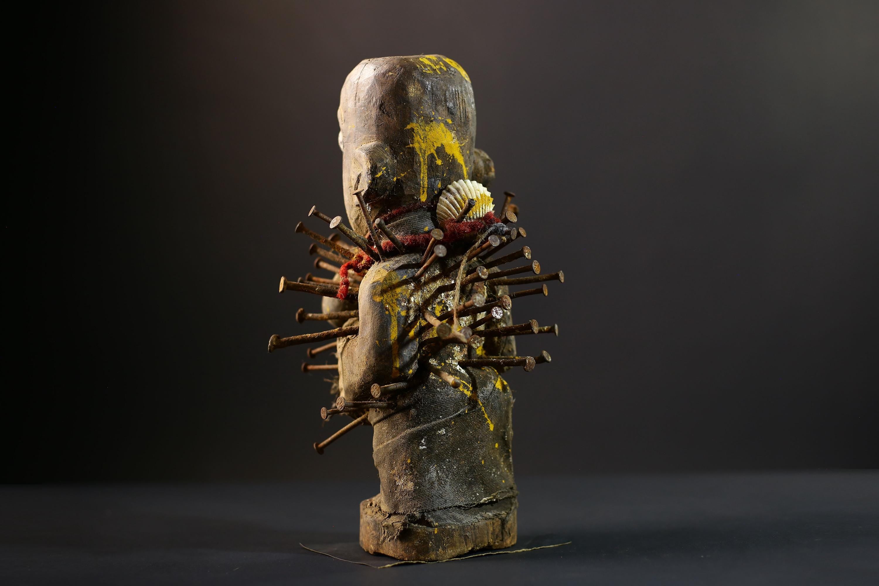 African Nkisi Nkondi Figurine | Tribal Voodoo Statue | Brown Vintage Decor | Handcarved Spiritual Art | Cultural Collectible Accent-G5241