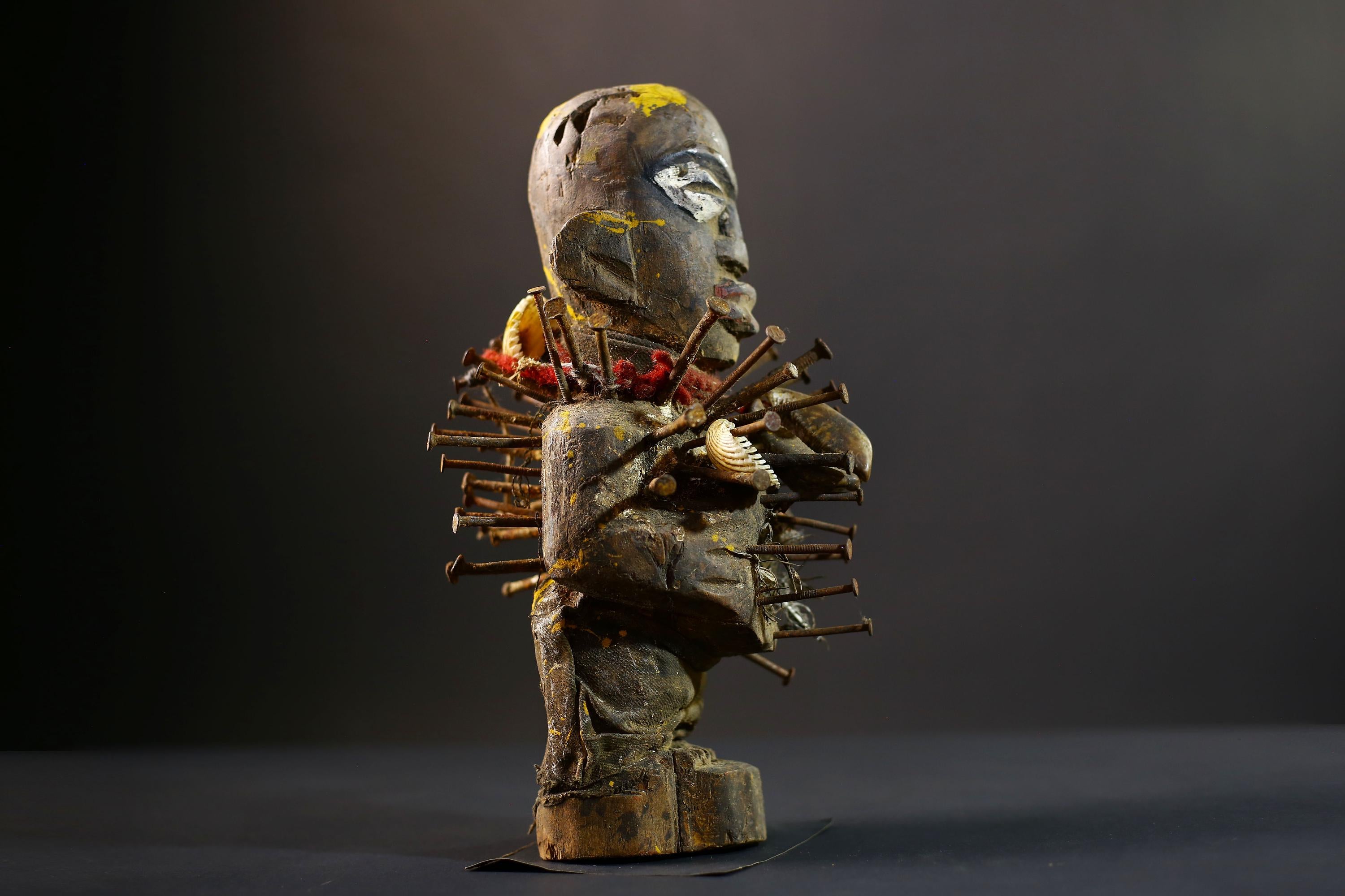 African Nkisi Nkondi Figurine | Tribal Voodoo Statue | Brown Vintage Decor | Handcarved Spiritual Art | Cultural Collectible Accent-G5241