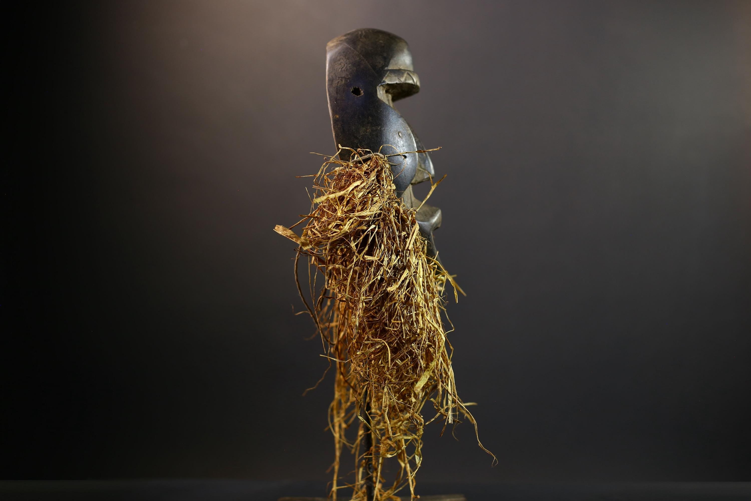 African Dan Mask | Tribal Wood Wall Decor | Hand-Carved Mask with Raffia Beard | Vintage African Art | West African Spirit Sculpture-G5252