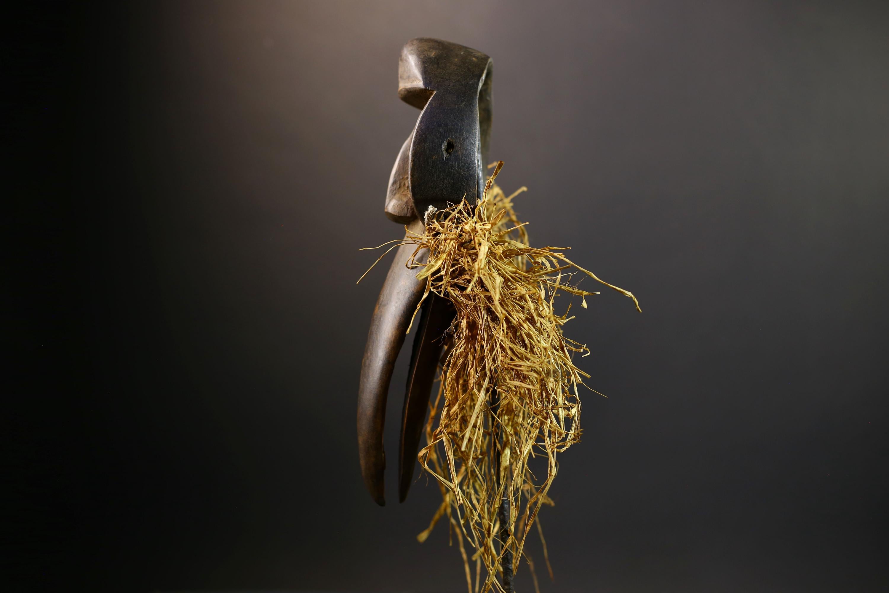African Dan Bird Mask | Tribal Wood Spirit Mask | Long Beak Hand-Carved Decor | Raffia Wall Sculpture | Vintage African Ritual Art-G5251