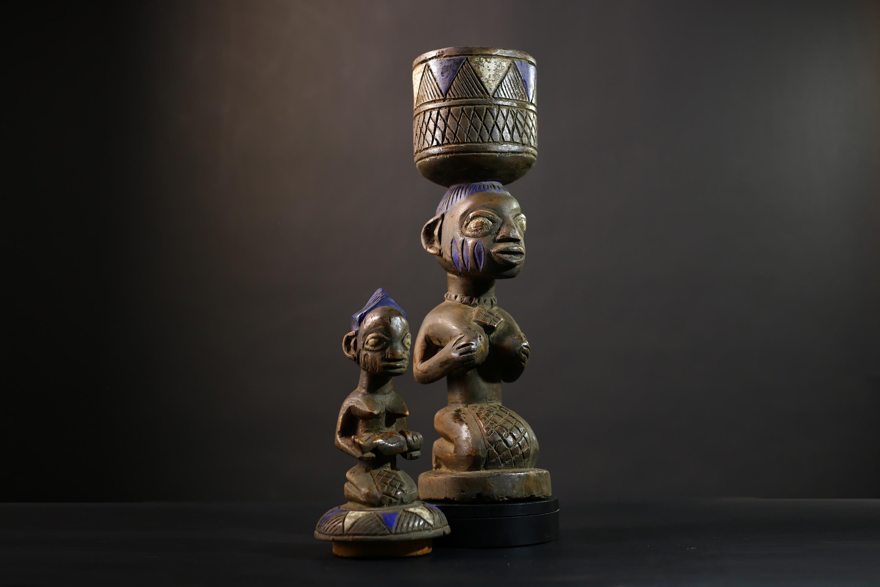 African Vintage Antique Art Figure | Olumeye Kneeling Female Statue | Cultural Decor | Unique Handcrafted Sculpture | Ethnic Beauty-G5151
