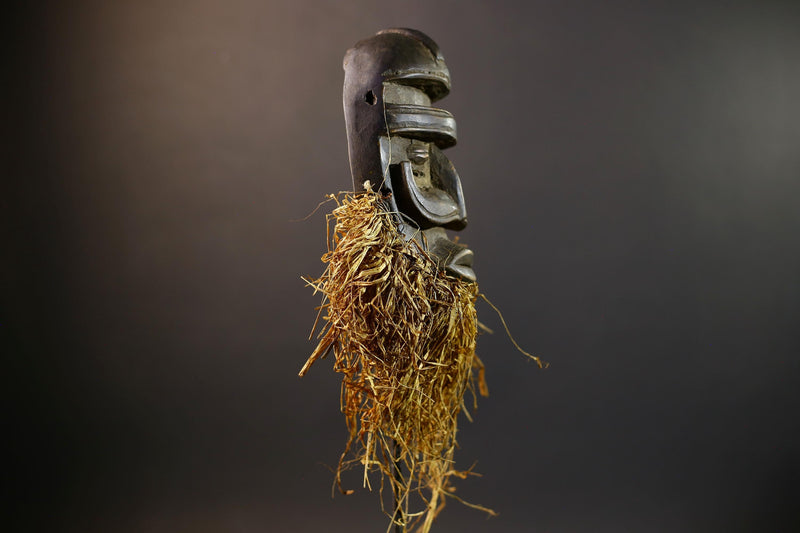 African Tribal Mask | Dan Bird Mask | Handcarved Wood Art | Raffia Beard Spirit Mask | African Figurine Wall Sculpture Decor-G5268