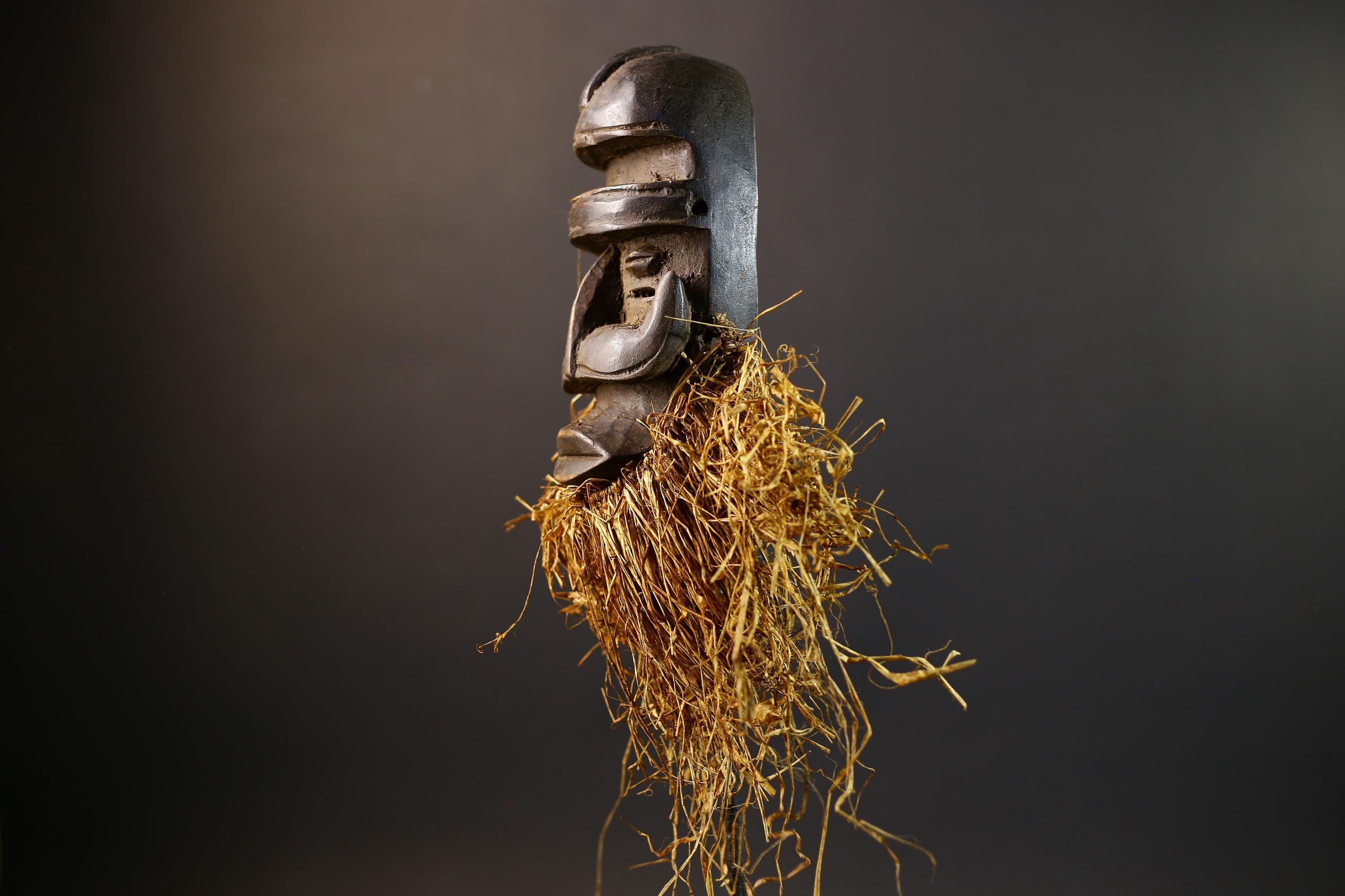 African Tribal Mask | Dan Bird Mask | Handcarved Wood Art | Raffia Beard Spirit Mask | African Figurine Wall Sculpture Decor-G5268
