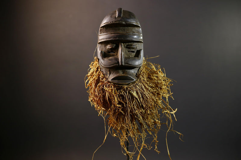 African Tribal Mask | Dan Bird Mask | Handcarved Wood Art | Raffia Beard Spirit Mask | African Figurine Wall Sculpture Decor-G5268