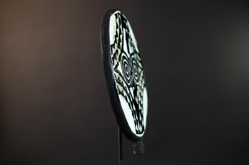African Bwa Sun Mask | Hand-Carved Wood Wall Art | Tribal Burkina Faso Decor | Blue White Brown Mask | Vintage Ritual Spirit Sculpture-G5267