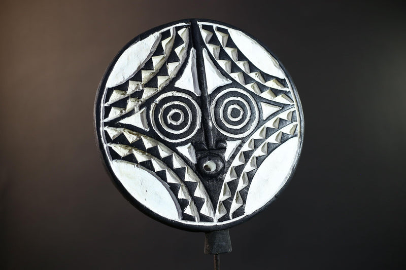 African Bwa Sun Mask | Hand-Carved Wood Wall Art | Tribal Burkina Faso Decor | Blue White Brown Mask | Vintage Ritual Spirit Sculpture-G5267