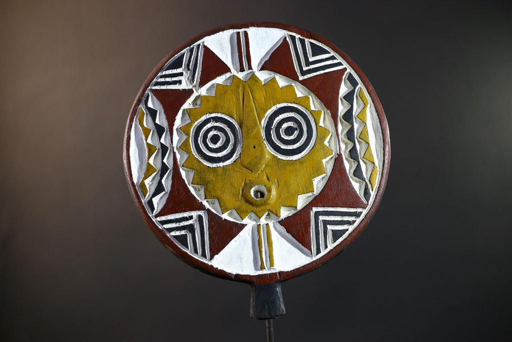 African Bwa Sunburst Mask | Handcarved Painted Wall Decor | Tribal Spirit Sculpture | African Home Art | Sun Mask Figurine-G5266