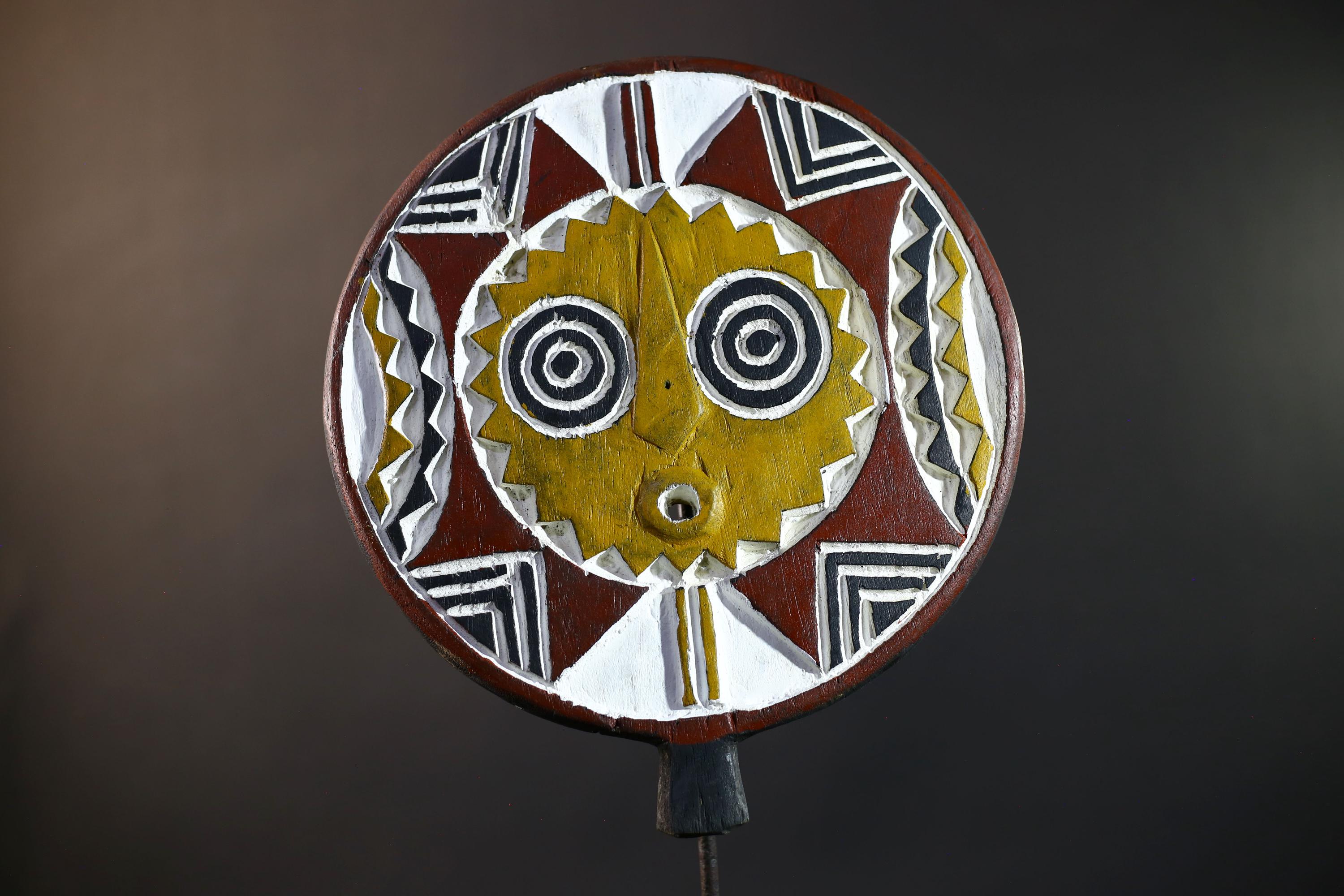 African Bwa Sunburst Mask | Handcarved Painted Wall Decor | Tribal Spirit Sculpture | African Home Art | Sun Mask Figurine-G5266