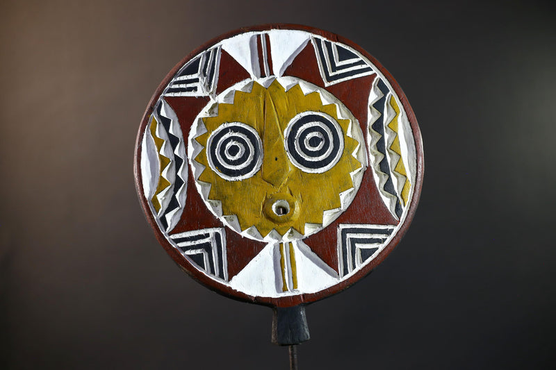 African Bwa Sunburst Mask | Handcarved Painted Wall Decor | Tribal Spirit Sculpture | African Home Art | Sun Mask Figurine-G5266