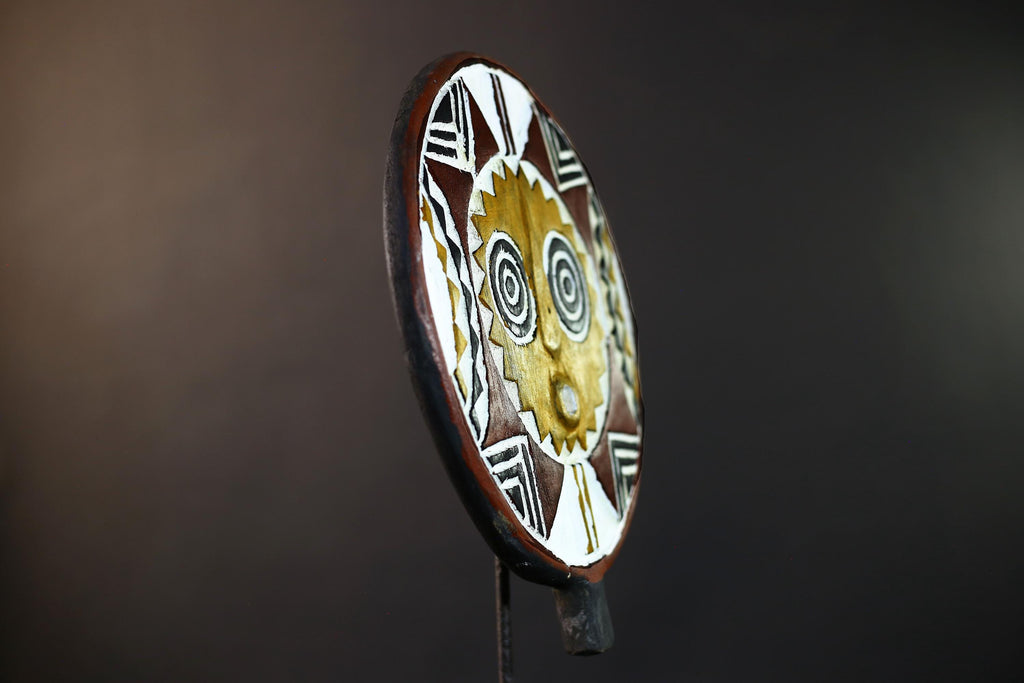 African Bwa Sunburst Mask | Handcarved Painted Wall Decor | Tribal Spirit Sculpture | African Home Art | Sun Mask Figurine-G5266