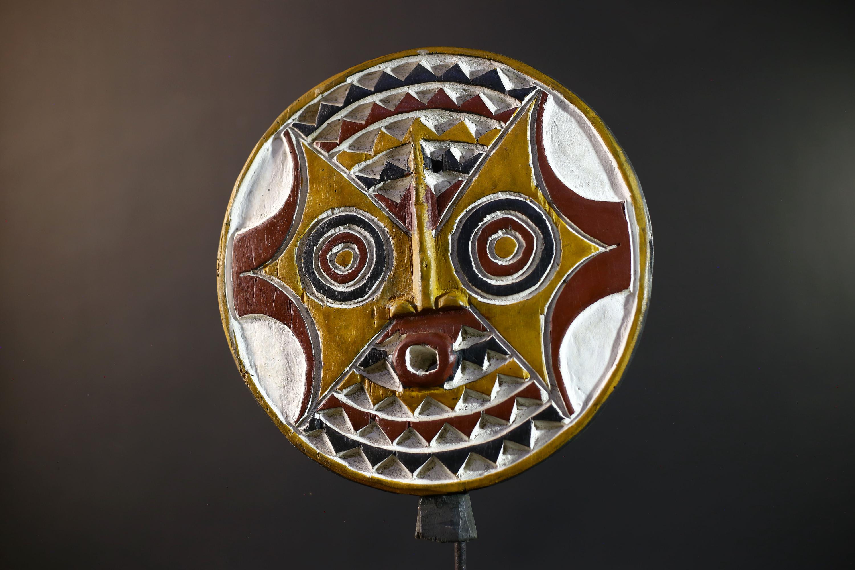 African Bwa Sun Mask | Tribal Handcarved Wall Decor | Multicolor Sun Sculpture | African Home Art | Ethnic Figurine Wall Hanging-G5265