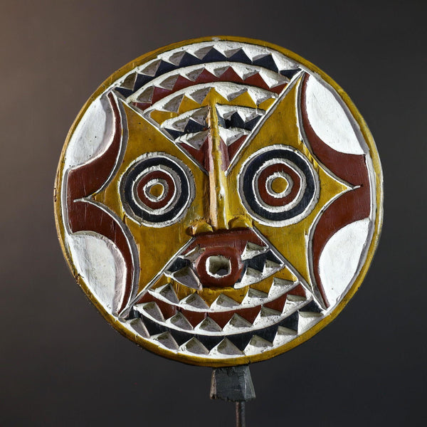 African Bwa Sun Mask | Tribal Handcarved Wall Decor | Multicolor Sun Sculpture | African Home Art | Ethnic Figurine Wall Hanging-G5265