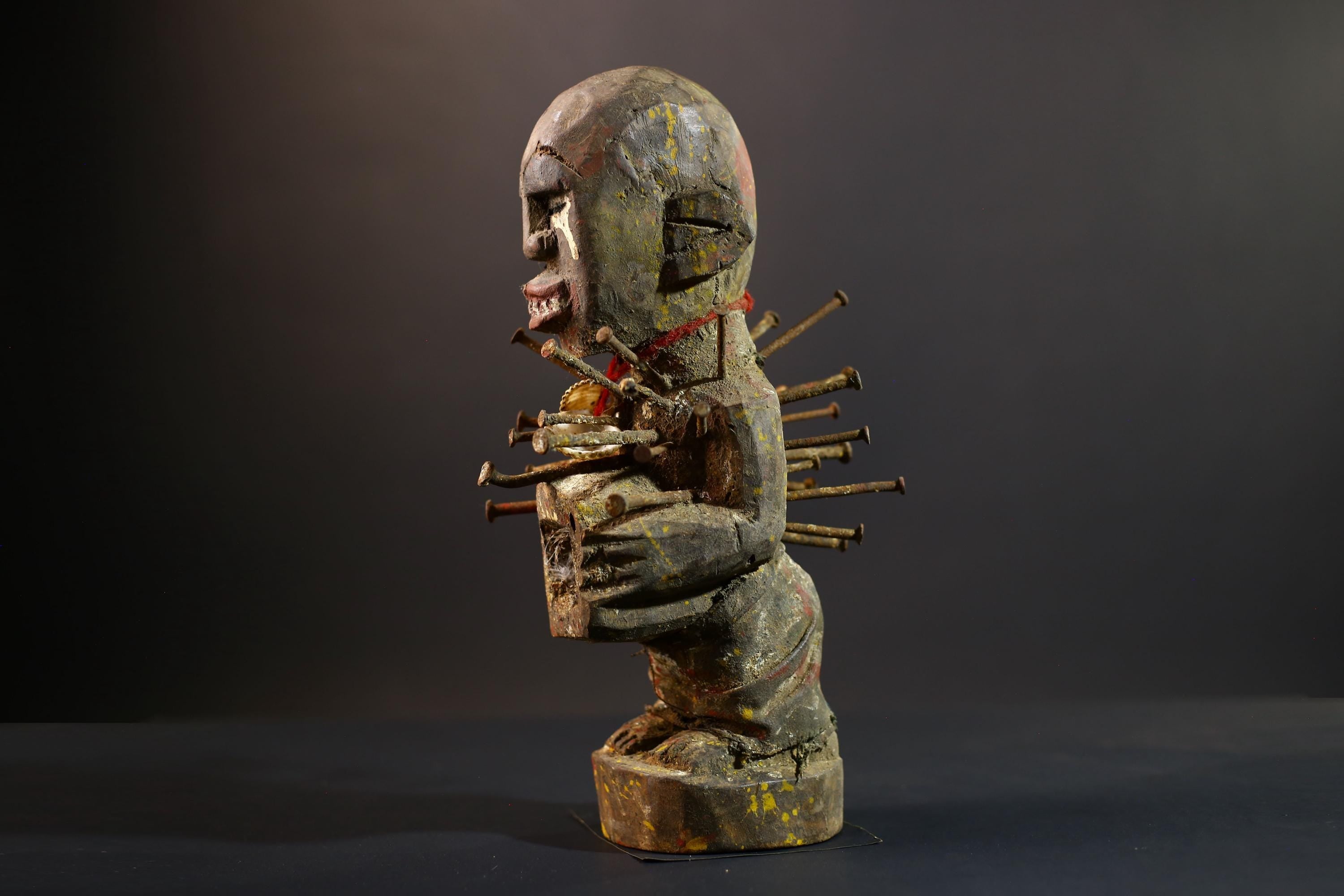 African Nkisi Nkondi Figure | Tribal Power Statue with Nails | Handcarved Fetish Figurine | Antique Voodoo Spirit Sculpture Decor-G5264
