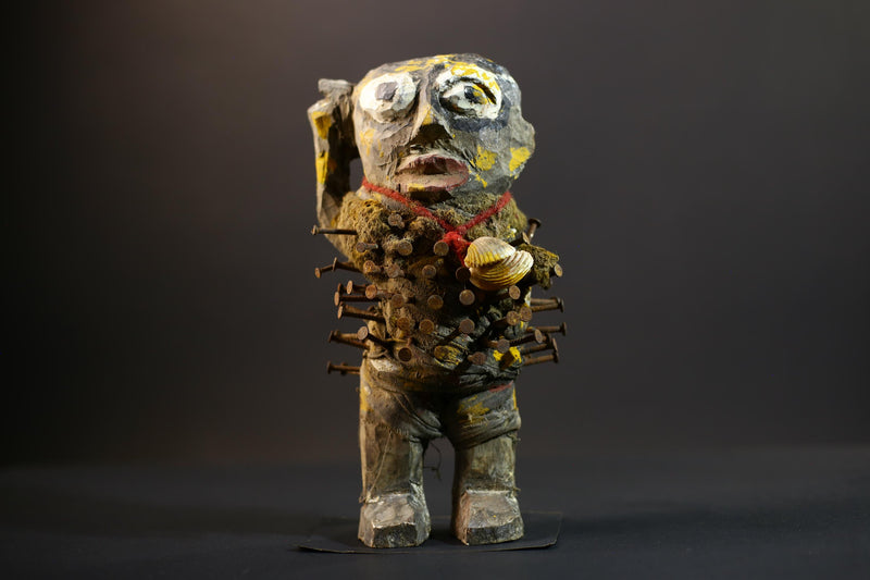 African Nkisi Nkondi Figure | Tribal Power Sculpture | Antique Nail Charm Statue | African Ritual Art | Healing Spirit Decor-G5259