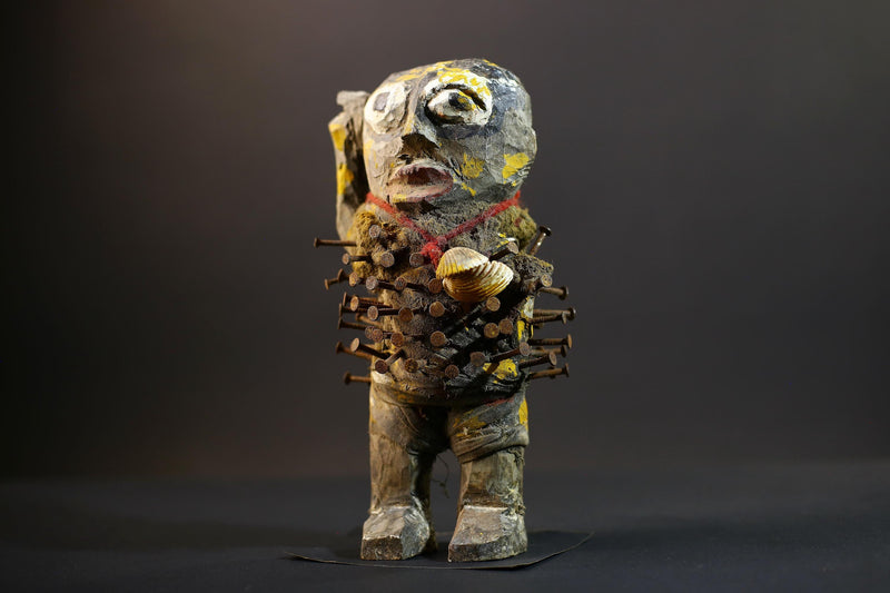 African Nkisi Nkondi Figure | Tribal Power Sculpture | Antique Nail Charm Statue | African Ritual Art | Healing Spirit Decor-G5259