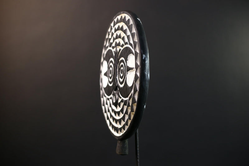 African Geometric Mask | Black & White Wood Decor | Hand-Carved Tribal Mask Figurine | Modern Ethnic Wall Art-G5279