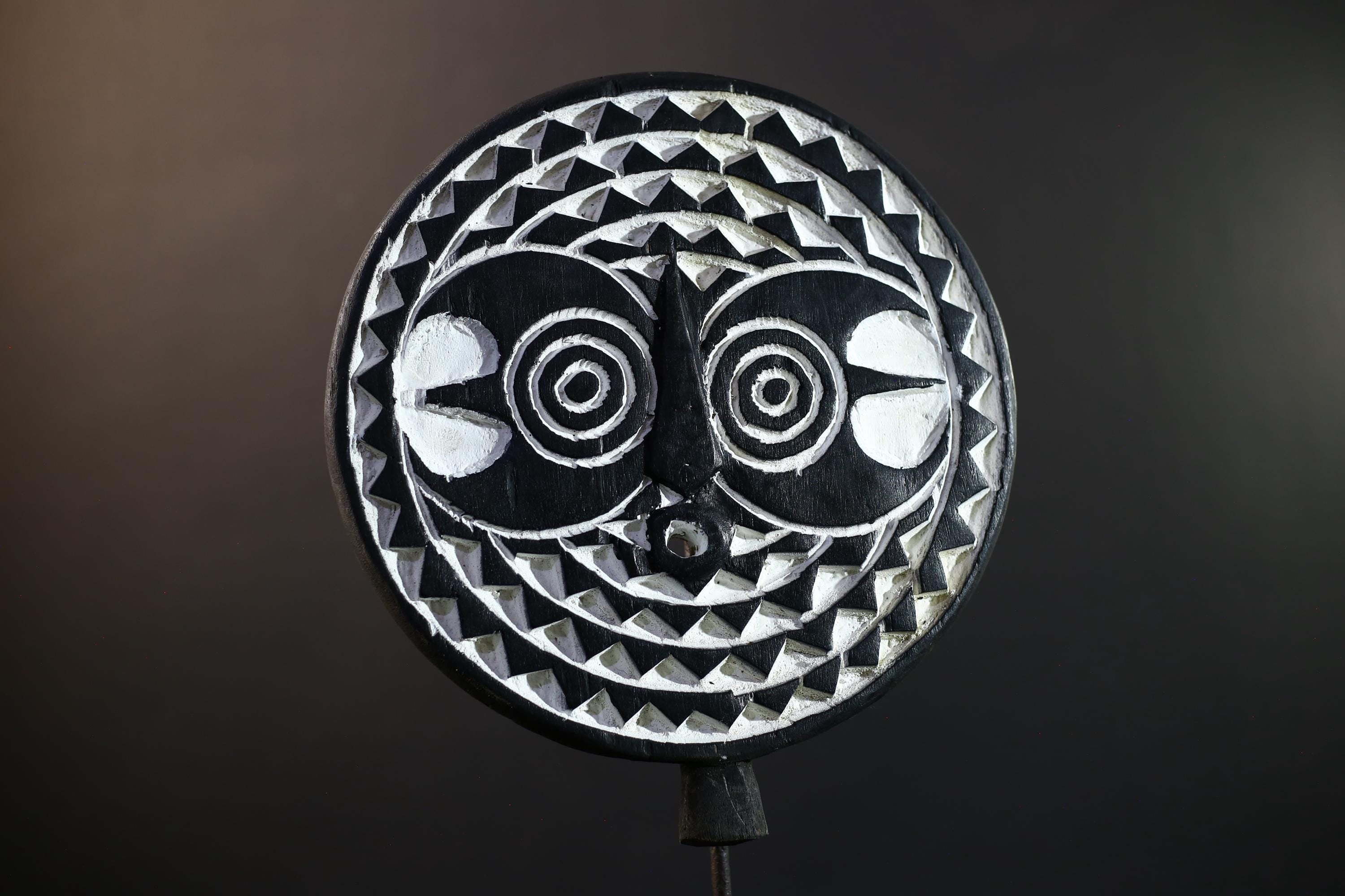 African Geometric Mask | Black & White Wood Decor | Hand-Carved Tribal Mask Figurine | Modern Ethnic Wall Art-G5279