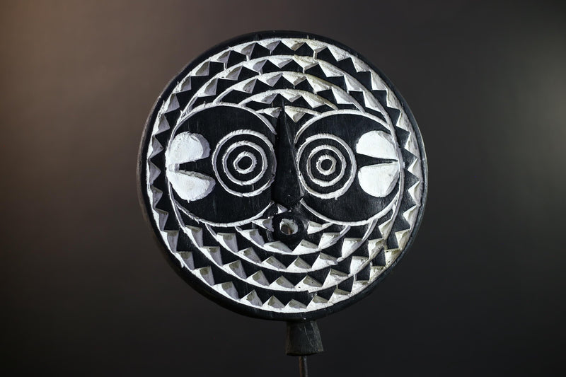 African Geometric Mask | Black & White Wood Decor | Hand-Carved Tribal Mask Figurine | Modern Ethnic Wall Art-G5279