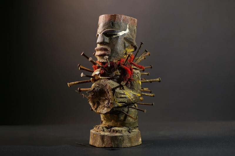 African Kongo Nkisi Nkonde | Nail Fetish Figurine | Hand-Carved Wood Art | Tribal Spiritual Decor | Collectible Sculpture-G5274