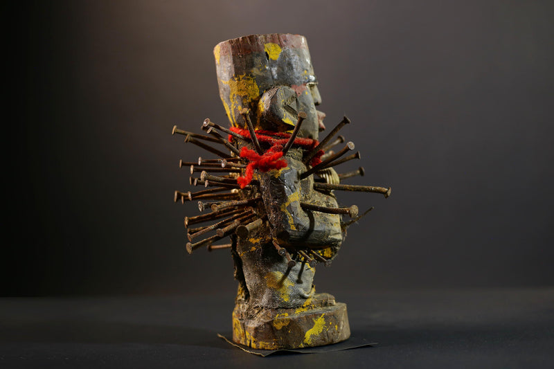 African Kongo Nkisi Nkonde | Nail Fetish Figurine | Hand-Carved Wood Art | Tribal Spiritual Decor | Collectible Sculpture-G5274