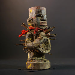 African Kongo Nkisi Nkonde | Nail Fetish Figurine | Hand-Carved Wood Art | Tribal Spiritual Decor | Collectible Sculpture-G5274