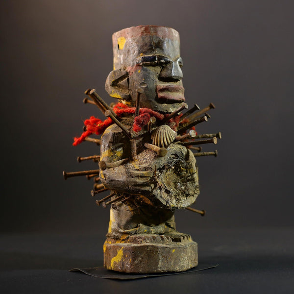 African Kongo Nkisi Nkonde | Nail Fetish Figurine | Hand-Carved Wood Art | Tribal Spiritual Decor | Collectible Sculpture-G5274