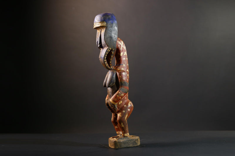 African Baule Maternity Sculpture | Hand-Carved Wood Figurine | Multicolor Tribal Decor-G5273