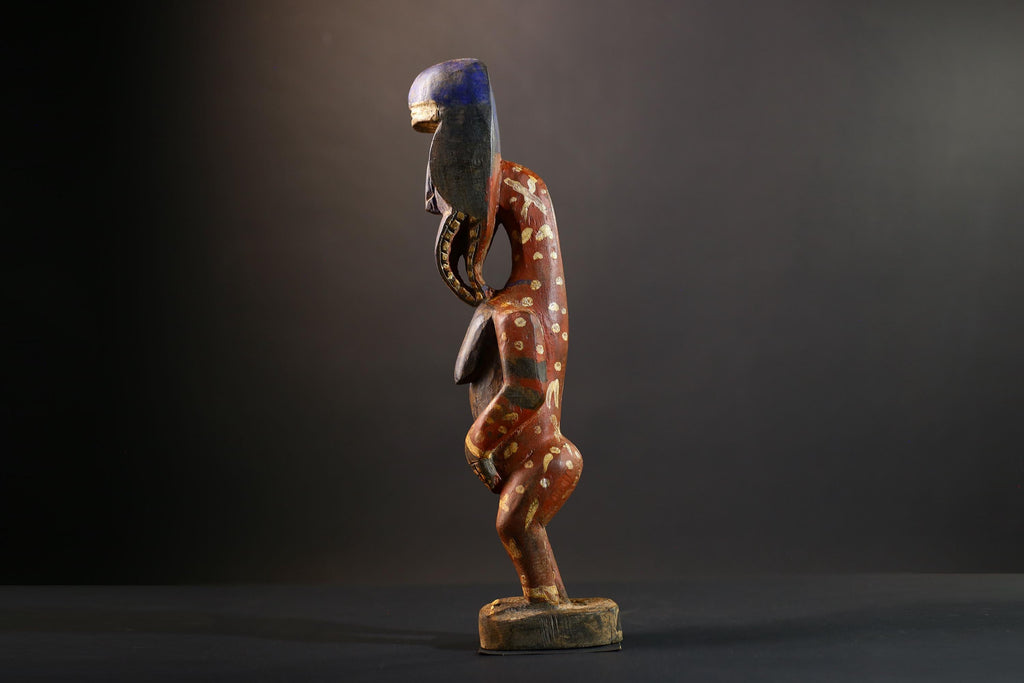 African Baule Maternity Sculpture | Hand-Carved Wood Figurine | Multicolor Tribal Decor-G5273