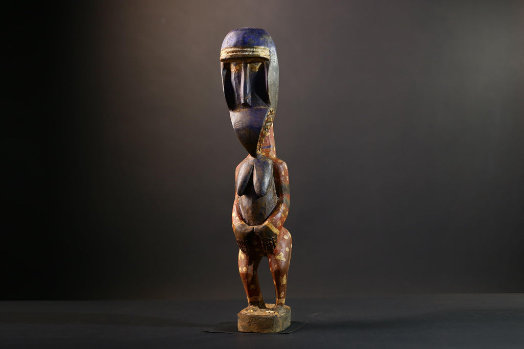 African Baule Maternity Sculpture | Hand-Carved Wood Figurine | Multicolor Tribal Decor-G5273