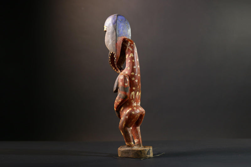 African Baule Maternity Sculpture | Hand-Carved Wood Figurine | Multicolor Tribal Decor-G5273