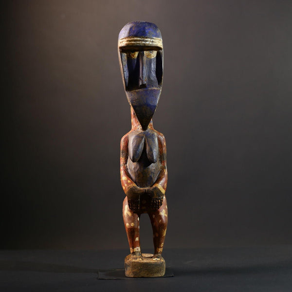 African Baule Maternity Sculpture | Hand-Carved Wood Figurine | Multicolor Tribal Decor-G5273