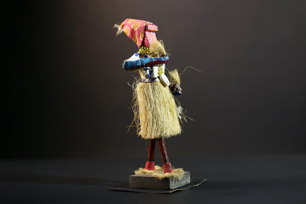 Bamileke Raffia Dance Figure | Handcrafted Cameroon Wood Doll | Tribal Boho African Art-G5287