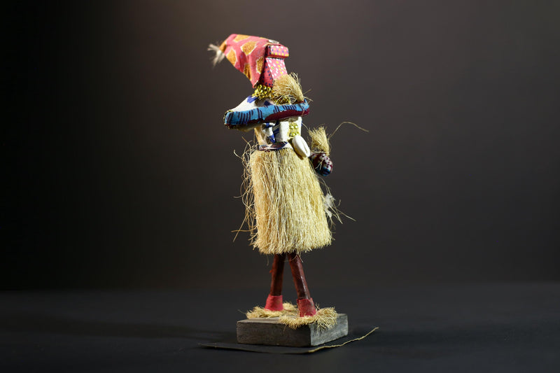 Bamileke Raffia Dance Figure | Handcrafted Cameroon Wood Doll | Tribal Boho African Art-G5287