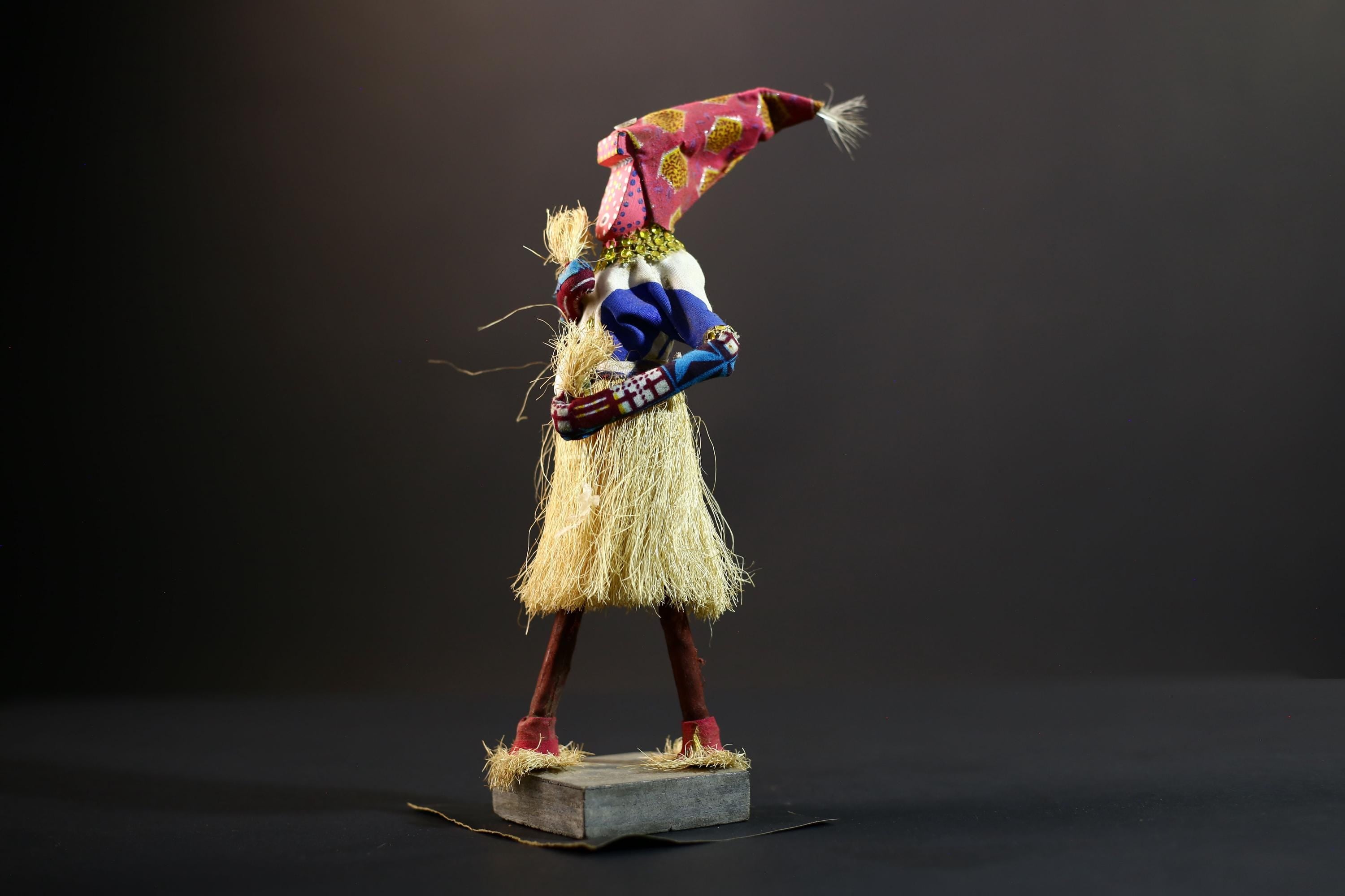 Bamileke Raffia Dance Figure | Handcrafted Cameroon Wood Doll | Tribal Boho African Art-G5287