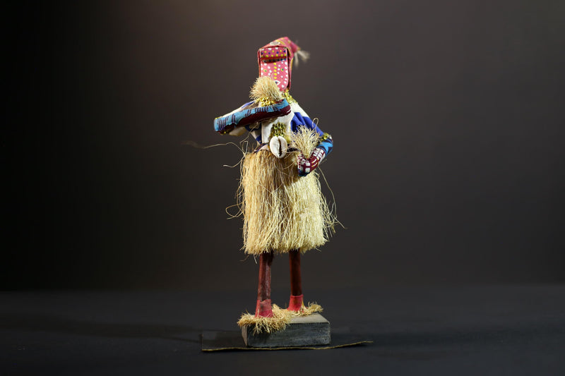 Bamileke Raffia Dance Figure | Handcrafted Cameroon Wood Doll | Tribal Boho African Art-G5287