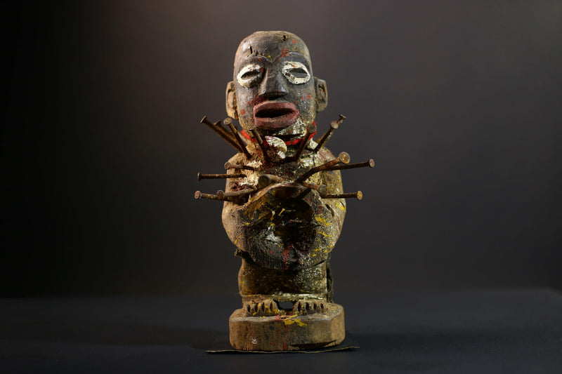 Nkisi Nkondi Power Figure | Kongo Nail Fetish Sculpture | African Voodoo Tribal Art-G5286