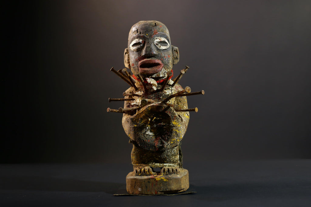 Nkisi Nkondi Power Figure | Kongo Nail Fetish Sculpture | African Voodoo Tribal Art-G5286